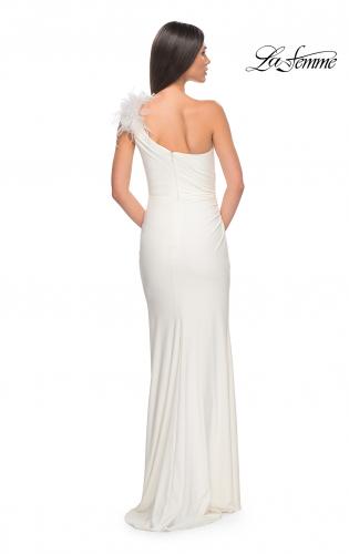 Picture of: One Shoulder Jersey Gown with Feather Detail in White, Style: 32076, Detail Picture 14