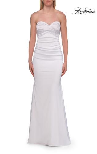 Picture of: Simple Strapless Satin Gown with Ruching Detail in White, Style: 33531, Detail Picture 21