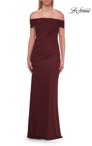 Picture of: Off-the-Shoulder Ruched Jersey Gown in Wine, Style: 33273, Main Picture