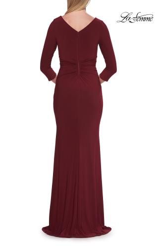 Picture of: V-Neck Ruched Gown with Three-Quarter Sleeves in Wine, Style: 33214, Detail Picture 8