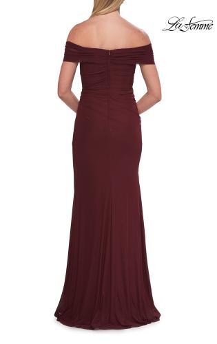 Picture of: Off-the-Shoulder Ruched Jersey Gown in Wine, Style: 33273, Back Picture