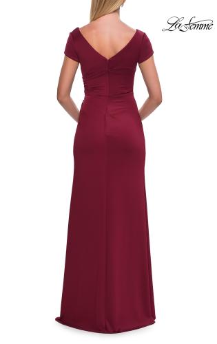 Picture of: Simple Short Sleeve Fitted Jersey Evening Dress in Wine, Style: 33616, Back Picture