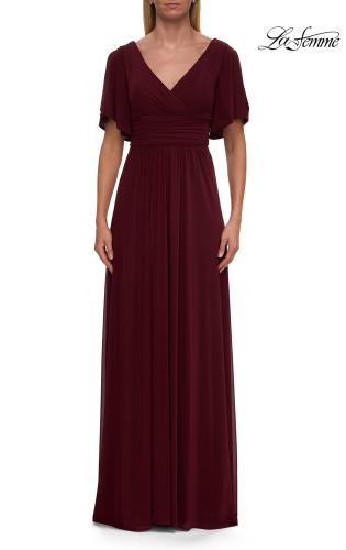 Picture of: Flattering Net Jersey Long Dress with Ruffle Sleeve in Wine, Style: 30009, Detail Picture 3