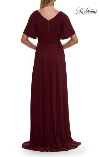 Picture of: Flattering Net Jersey Long Dress with Ruffle Sleeve in Wine, Style: 30009, Detail Picture 4