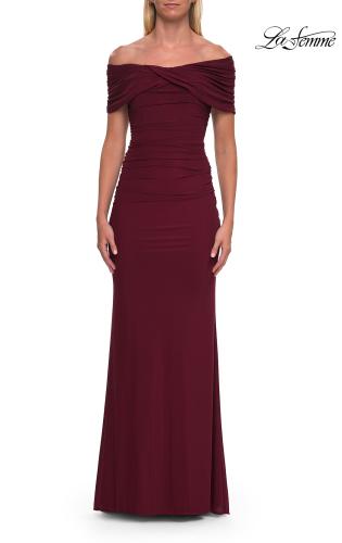 Picture of: Off-the-Shoulder Draped Jersey Gown in Wine, Style: 33171, Detail Picture 5