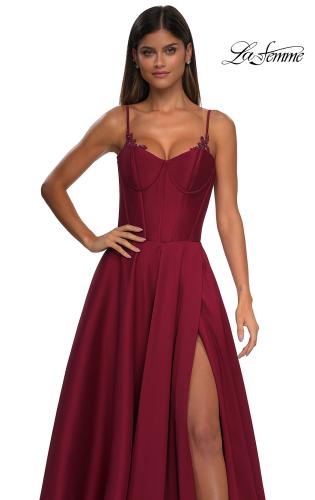Picture of: Mikado A-line Gown with Lace Detail Neckline in Wine, Style: 32878, Detail Picture 23