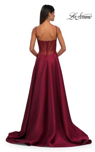 Picture of: Chic Stretch Mikado A-line Evening Dress with Sheer Back in Wine , Style: 32670, Detail Picture 5