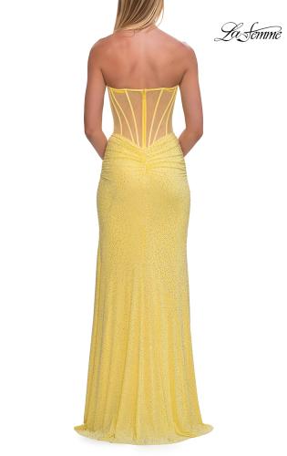 Picture of: Strapless Rhinestone Gown with Keyhole Cutout and Corset Back in Yellow, Style: 33354, Detail Picture 14