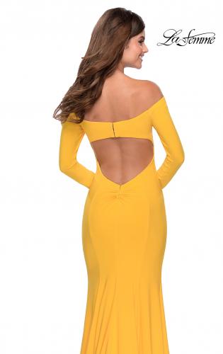 Picture of: Off the Shoulder Long Sleeve Jersey Prom Dress in Yellow, Style: 28754, Detail Picture 3