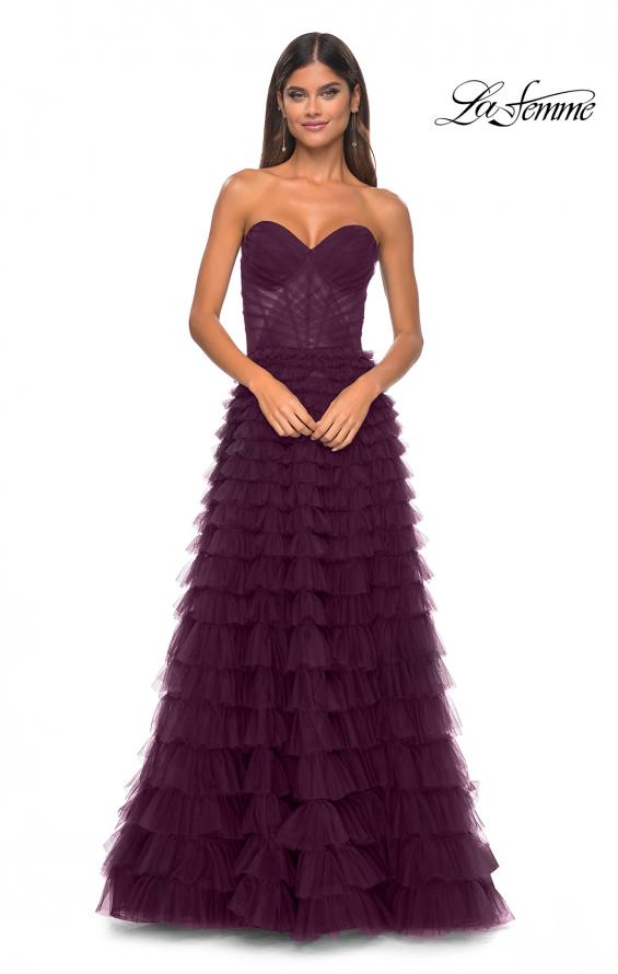 Picture of: A-Line Ruffle Tulle Prom Dress with Sweetheart Top in Dark Berry, Style: 32283, Detail Picture 12
