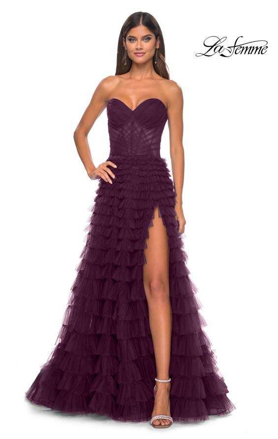 Picture of: A-Line Ruffle Tulle Prom Dress with Sweetheart Top in Dark Berry, Style: 32283, Detail Picture 3
