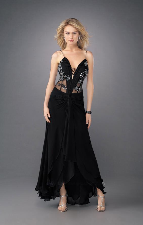 Picture of: Sultry V Neck Embroidered Prom Dress with Layered Skirt in Black, Style: 11704, Main Picture