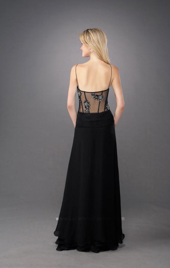 Picture of: Sultry V Neck Embroidered Prom Dress with Layered Skirt in Black, Style: 11704, Back Picture