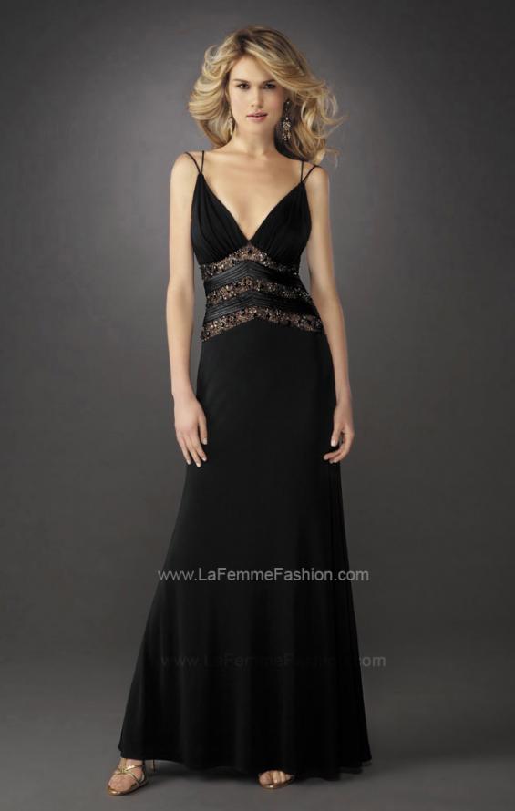 Picture of: Gathered Bodice V Neck Dress with Sheer Waist Detail in Black, Style: 13057, Main Picture