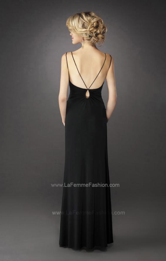 Picture of: Gathered Bodice V Neck Dress with Sheer Waist Detail in Black, Style: 13057, Back Picture