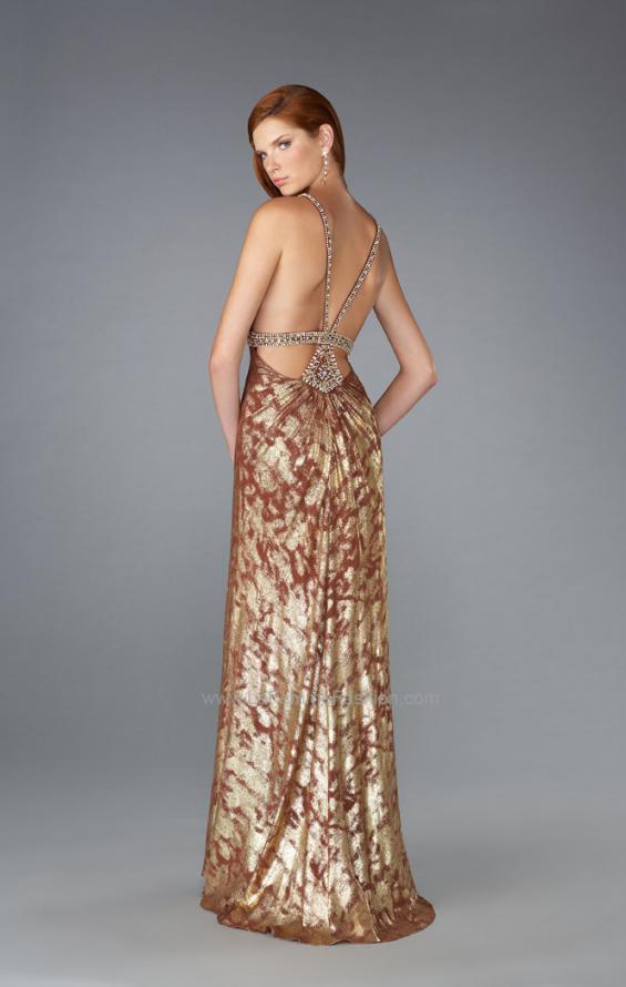 Picture of: V Neck Prom Dress with Empire Waist and Open Back in Gold, Style: 13191, Back Picture