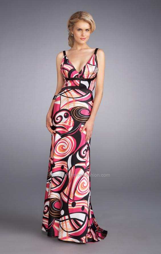 Picture of: Printed V Neck Prom Dress with Gathered Bodice in Multi, Style: 13262, Main Picture