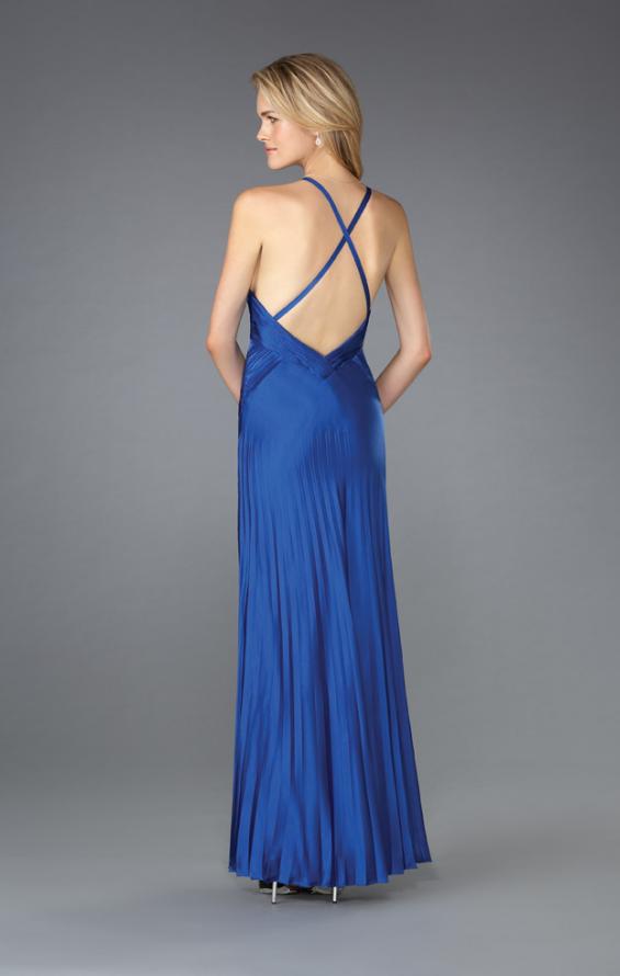 Picture of: Long Prom Dress with Accordion Pleated Skirt in Blue, Style: 13281, Back Picture