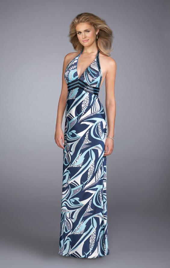 Picture of: Long Printed Halter Prom Dress with Sequined Waistband in Multi, Style: 13385, Main Picture