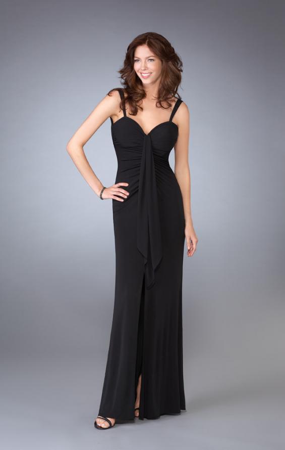 Picture of: Fitted Long Prom Dress with Ruched Waist in Black, Style: 13389, Main Picture