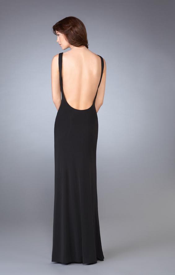 Picture of: Fitted Long Prom Dress with Ruched Waist in Black, Style: 13389, Back Picture