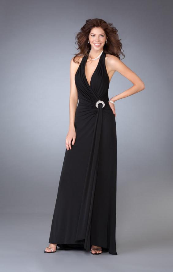 Picture of: Long Halter Prom Dress with Embellished Accents in Black, Style: 13434, Main Picture