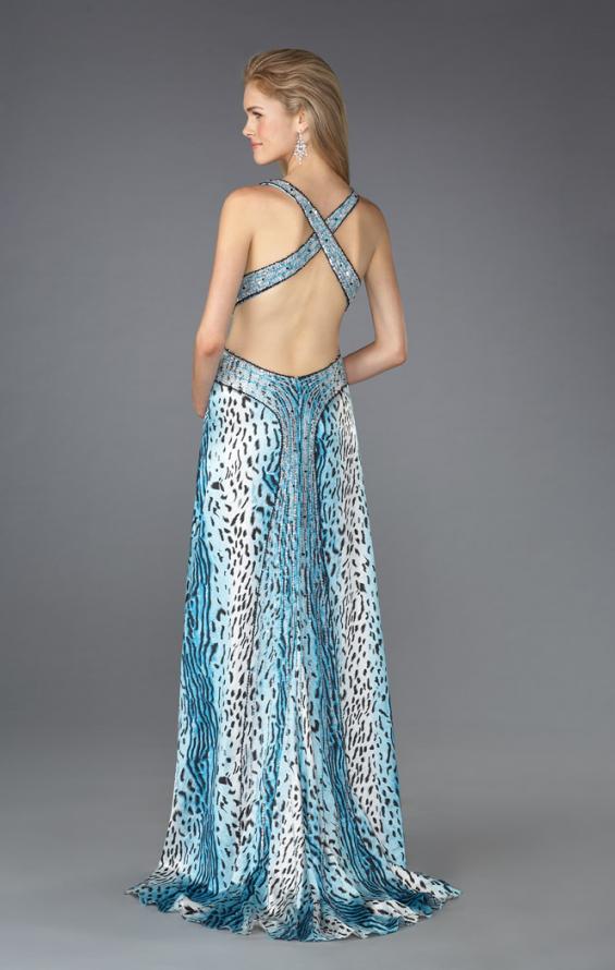 Picture of: Leopard Print Dress with Beaded Straps and Cut Outs in Blue, Style: 13453, Back Picture