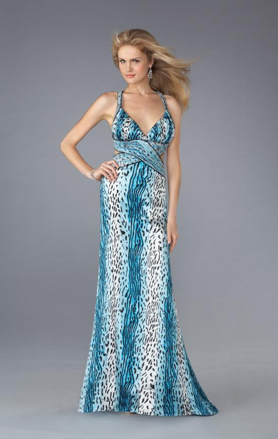 Picture of: Leopard Print Dress with Beaded Straps and Cut Outs in BLue, Style: 13453, Detail Picture 1