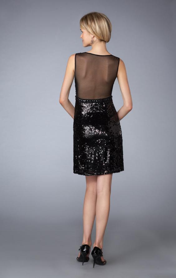 Picture of: Short Sequined Dress with Sweetheart Neckline in Black, Style: 13457, Back Picture