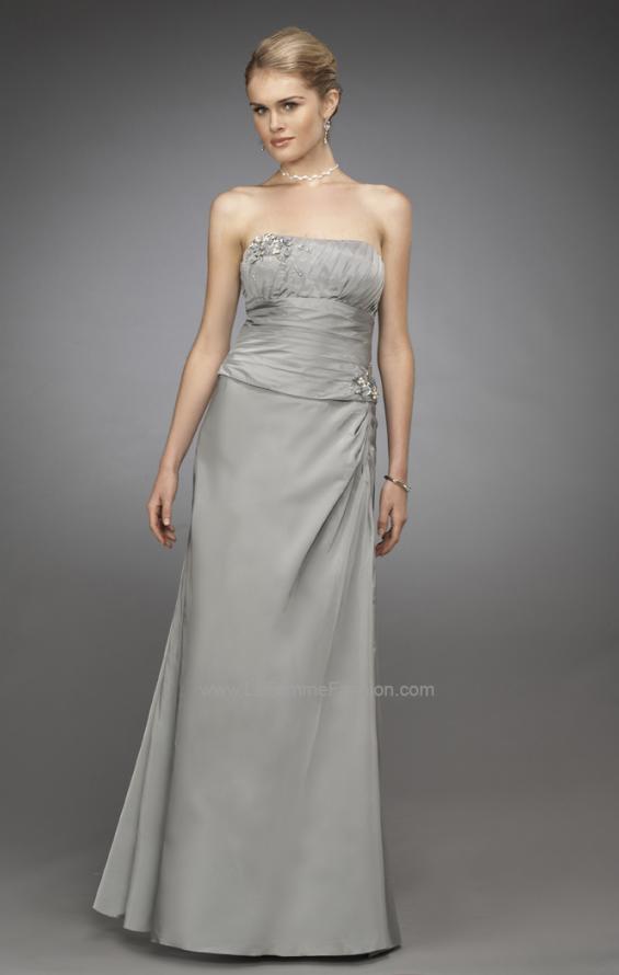 Picture of: Gathered Bodice Prom Dress with Delicate Embellishments in SIlver, Style: 13672, Main Picture