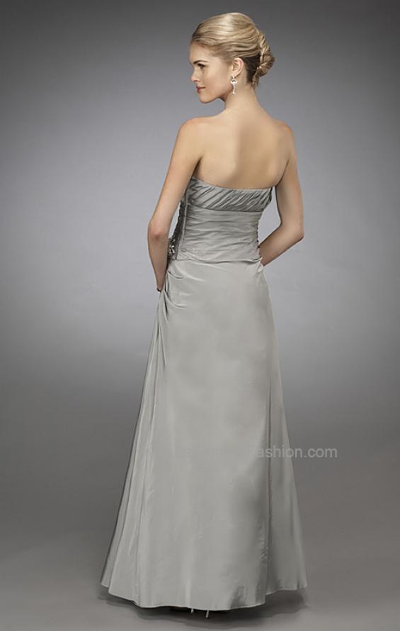 Picture of: Gathered Bodice Prom Dress with Delicate Embellishments in Silver, Style: 13672, Back Picture