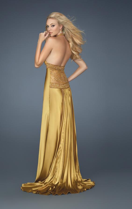 Picture of: Keyhole Halter Prom Dress with Beaded Bodice in Yellow, Style: 13704, Main Picture