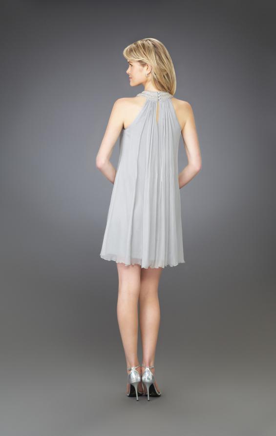 Picture of: Pleated Halter Cocktail Dress with Fully Beaded Straps in Silver, Style: 13963, Back Picture