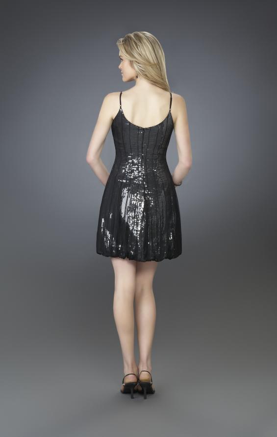 Picture of: Short Sequined Cocktail Dress with Bubble Skirt in Black, Style: 14021, Back Picture