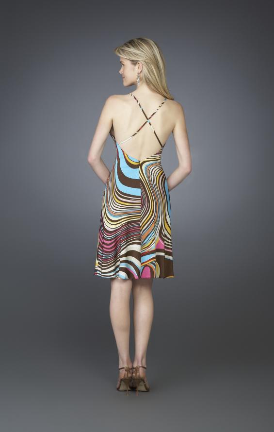 Picture of: Printed Halter Cocktail Dress with Criss Cross Back in Multi, Style: 14027, Back Picture