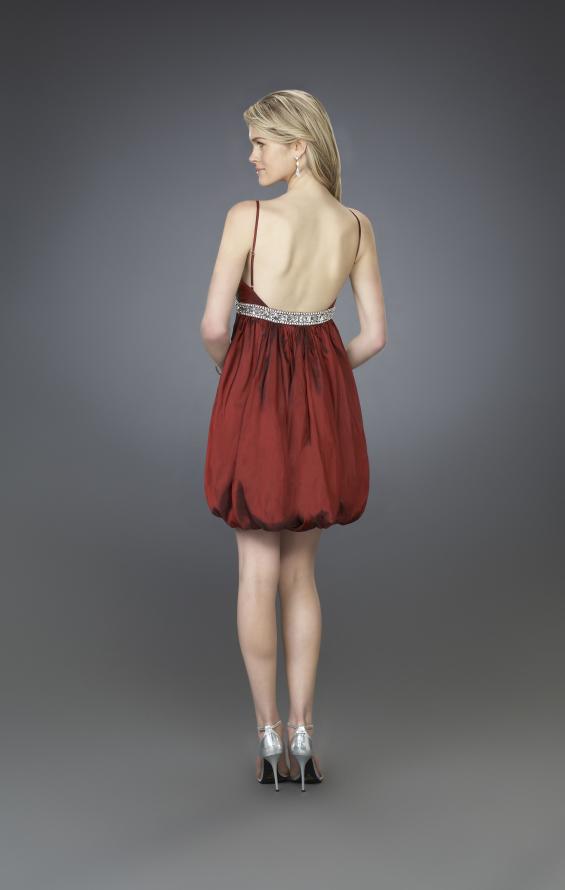Picture of: Short Cocktail Dress with Bubble Skirt and Beaded Belt in Red, Style: 14051, Back Picture