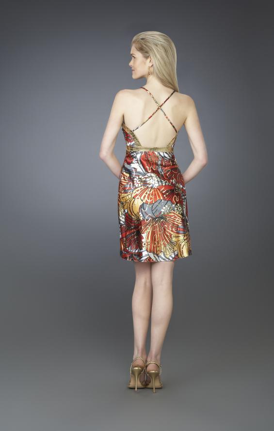 Picture of: Sweetheart Neckline Printed Short Halter Dress in Multi, Style: 14125, Back Picture