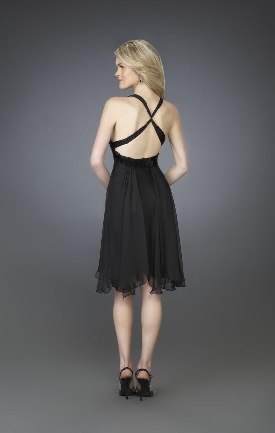 Picture of: Short Halter Cocktail Dress with Beaded Belt and Low Back in Black, Style: 14129, Back Picture