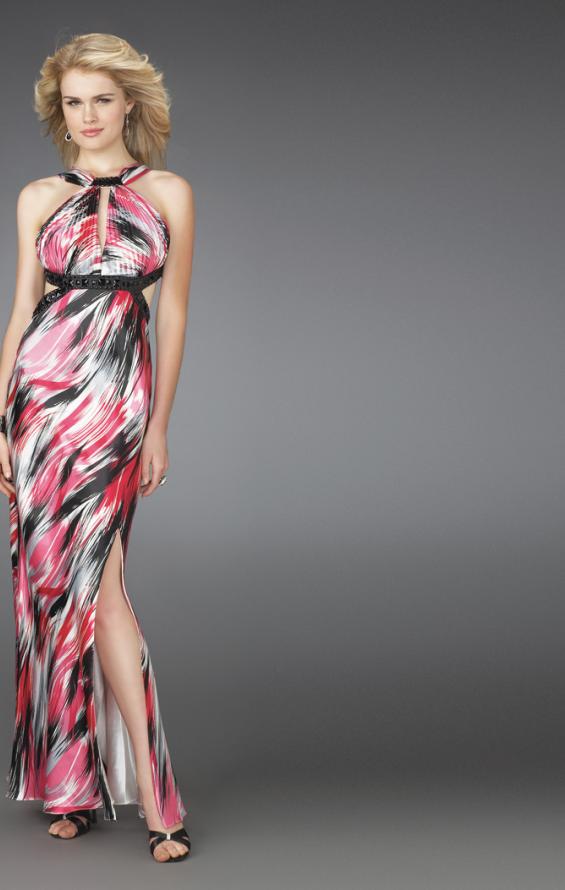 Picture of: Printed Halter Dress with Beaded Straps and Cut Outs in Multi, Style: 14209, Main Picture