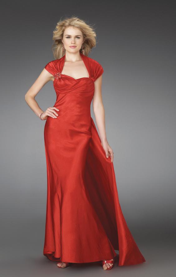 Picture of: Ruched Cap Sleeve Dress with Open Back in Red, Style: 14238, Main Picture