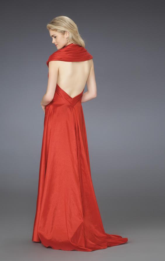 Picture of: Ruched Cap Sleeve Dress with Open Back in Red, Style: 14238, Back Picture