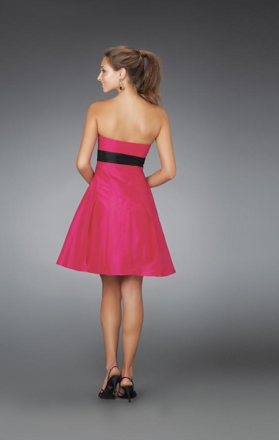 Picture of: Short Strapless Dress with Bow Bodice and Pleated Skirt in Pink, Style: 14311, Back Picture