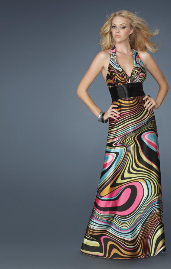 Picture of: Long Printed Halter Gown with Beaded Waistband in Multi, Style: 14369, Main Picture