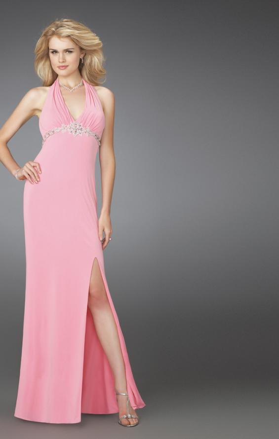 Picture of: Prom Dress with Beaded Belt and Thigh High Slit in Pink, Style: 14389, Main Picture