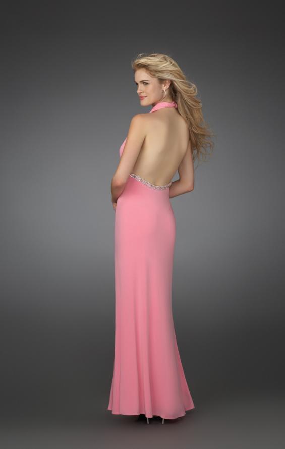 Picture of: Prom Dress with Beaded Belt and Thigh High Slit in Pink, Style: 14389, Back Picture