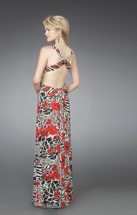 Picture of: Long Printed V Neck Prom Dress with Cut Outs in Multi, Style: 14396, Back Picture