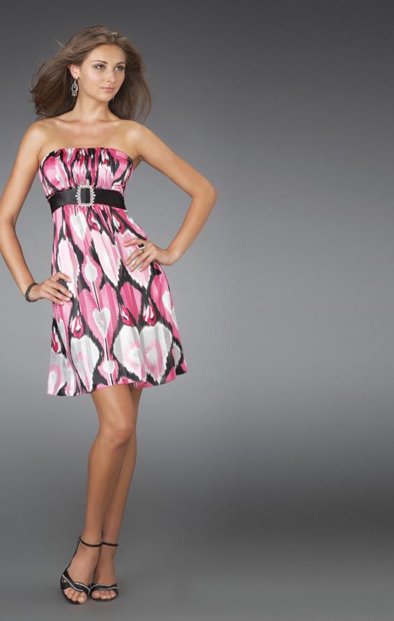Picture of: Short Strapless Printed Cocktail Dress with Gathered Bodice in Multi, Style: 14424, Main Picture