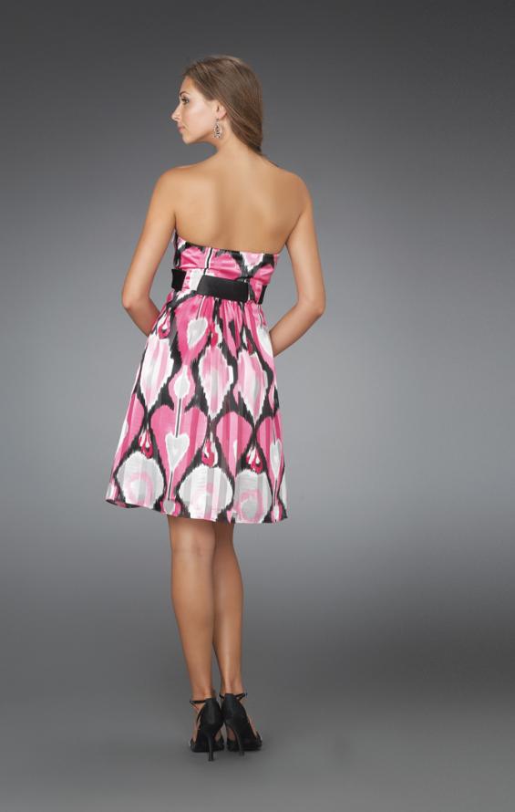Picture of: Short Strapless Printed Cocktail Dress with Gathered Bodice in Multi, Style: 14424, Back Picture