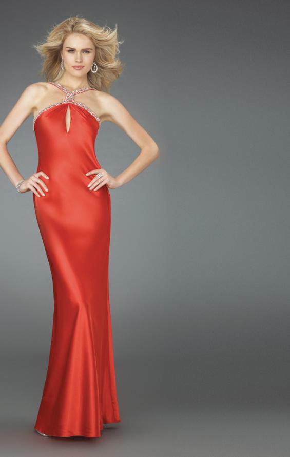 Picture of: Keyhole Halter Prom Gown with Beaded Straps in Red, Style: 14583, Back Picture