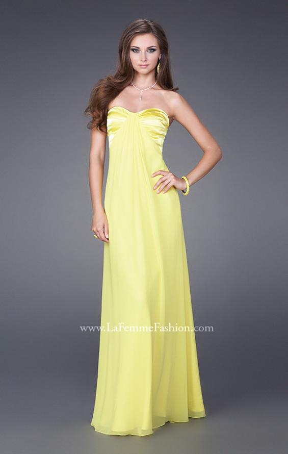 Picture of: Strapless Prom Gown with Satin Bust and Chiffon Skirt in Yellow, Style: 14589, Detail Picture 3